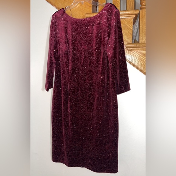 Women’s Formal Dress Size 18 SLNY Fancy Red Long Sleeve Boat Neck Mother Bride - Picture 4 of 7